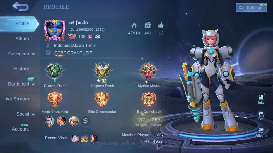 Mobile Legends: Bang Bang Accounts Collector Global|Skin 265|Renowned IV|KOF Karina,Collector Natalia,LBox Kimmy,Blazing 1