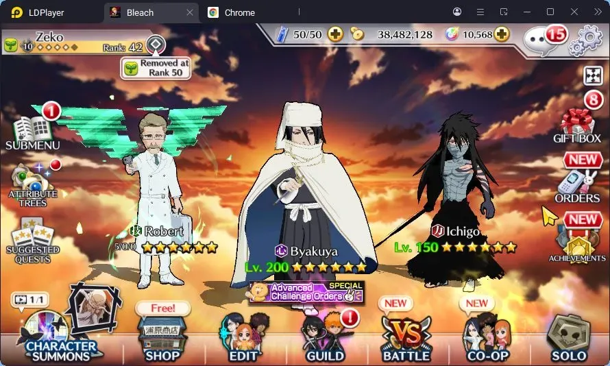 Bleach: Brave Souls Accounts High-End Globa|38M BP+10K Orb|Fresh Story|Byakuya TYBW24,Rangiku Sw23,Ulquiorra Renewed 1