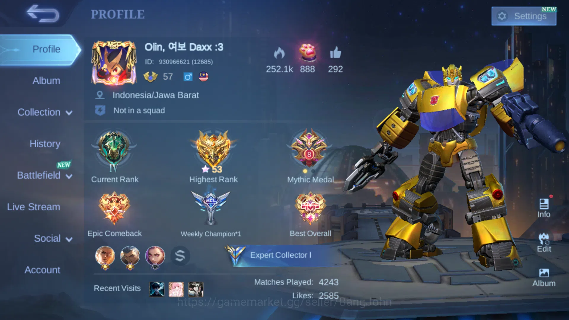 Mobile Legends: Bang Bang Accounts Hero 99 | Skin 171 | Tranformers Xborg | Transfor image 1
