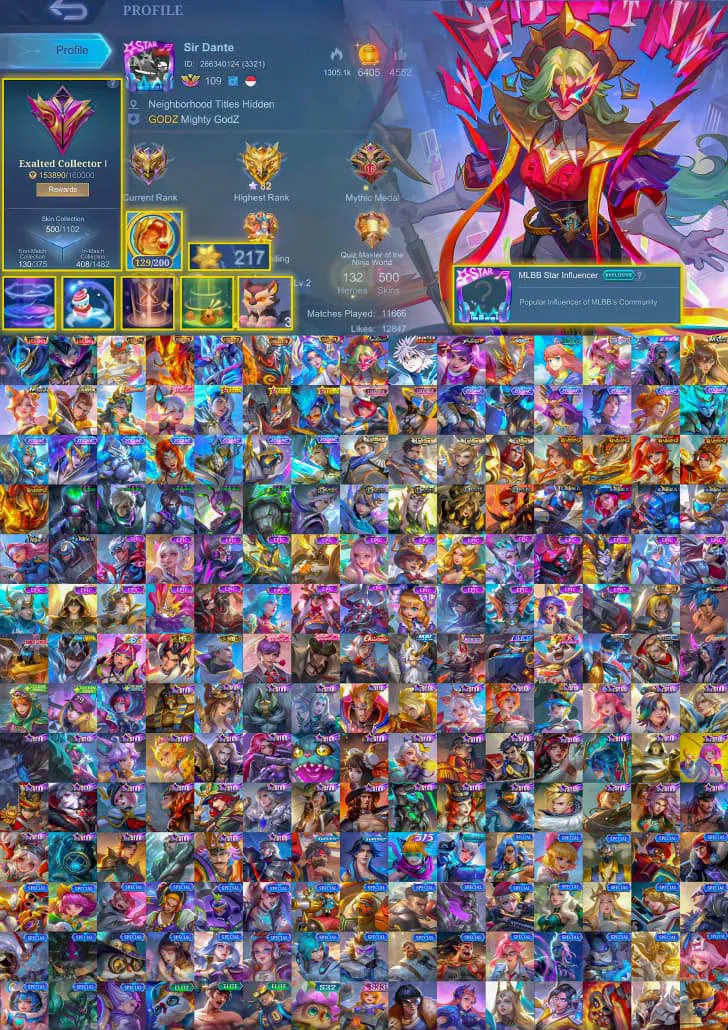 Mobile Legends: Bang Bang Accounts Rare Skin GLOBAL || MLBB Star influencer || 500 Skin || Almost MEGA 1