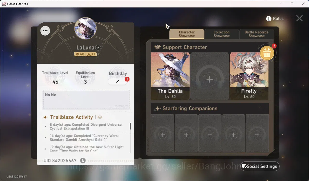 Honkai Star Rail Accounts ASIA | TL 46 | Starter | On ProgressThe Dahlia E1 image 3