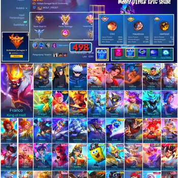 Mobile Legends: Bang Bang Accounts #4520 498 Skins | Franco King of Hell (LEGEND) | Xavier Satoru Gojo (JUJUTSU KAISEN
