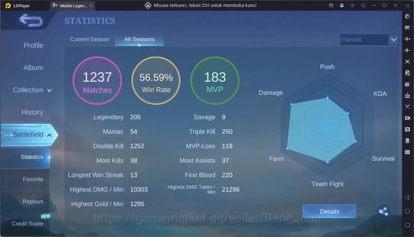 Mobile Legends: Bang Bang Accounts Global |Hero 52|Skin 93|Seasoned|Luckybox Karina|M image 3