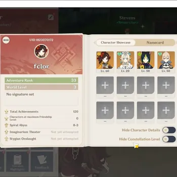 Genshin Impact Accounts Others ASIA|AR 33|2 LIMITED Vesna,Chiory+2 STANDARD CHAR|lOW EXPLORE26 Fragile