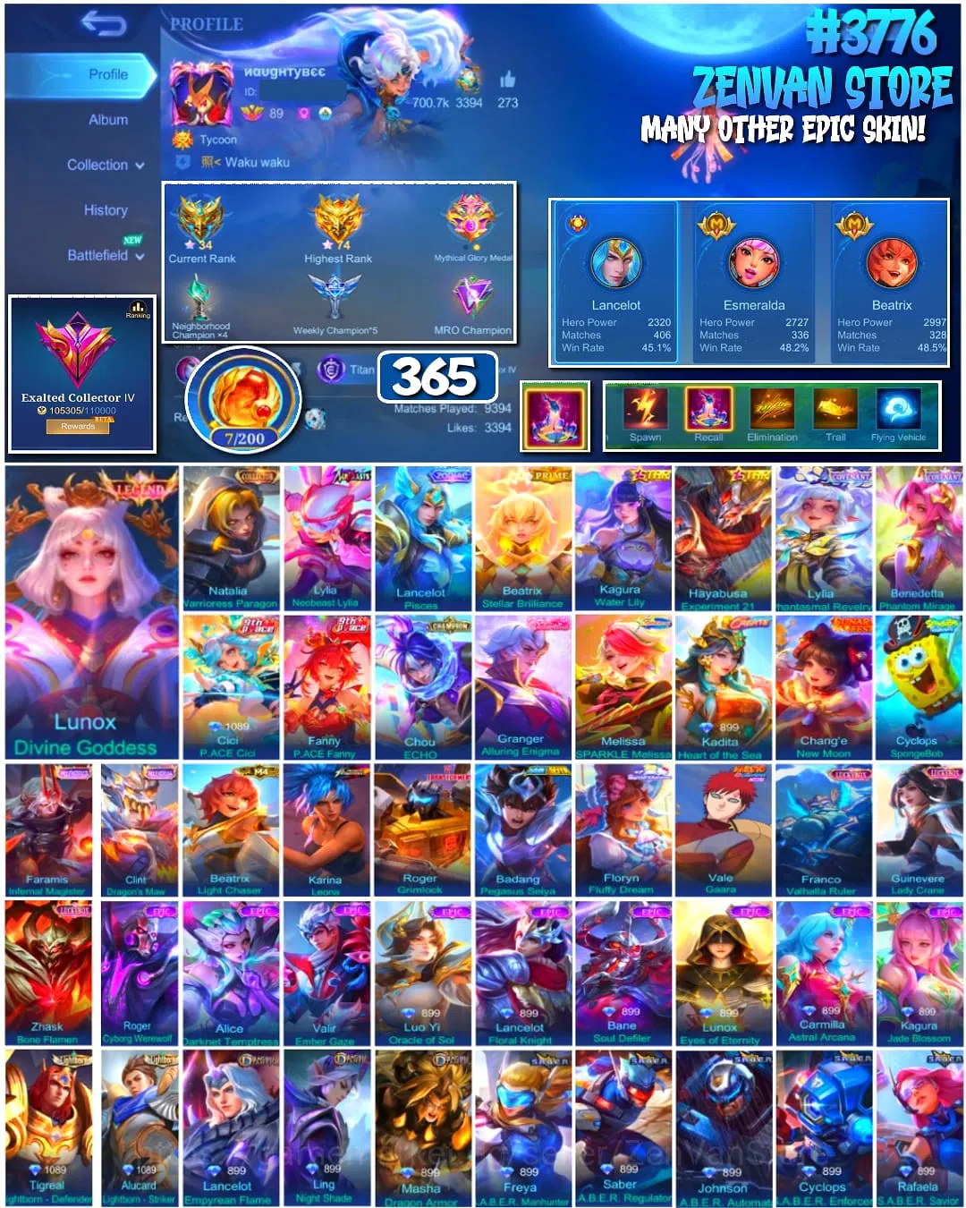 Mobile Legends: Bang Bang Accounts #3776 365 Skins | Legend Lunox | Collector Natalia image 1