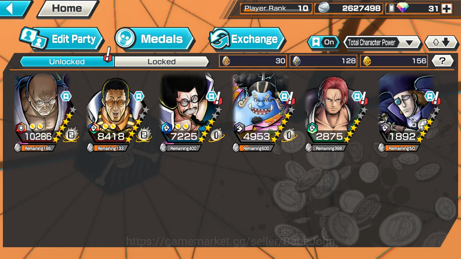 One Piece Bounty Rush Accounts Others GLOBAL | 3EX | 5elders Nusjuro,SK Borsalino,FR shanks | RANK 10 Log Bandai OPBR219B 4