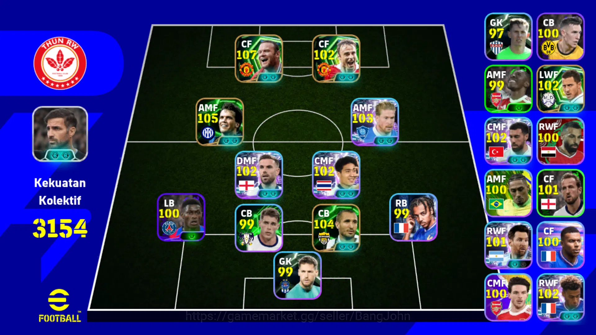 "Power 3154 | wayne rooney epic db | giorgio chelllini epic berbatov | lothar matthaus | kevin de bruyne | desir doue | messi | hazard ~ EFB557B eFootball Others "Power 3154 | wayne rooney epic db | giorgio chell image 1