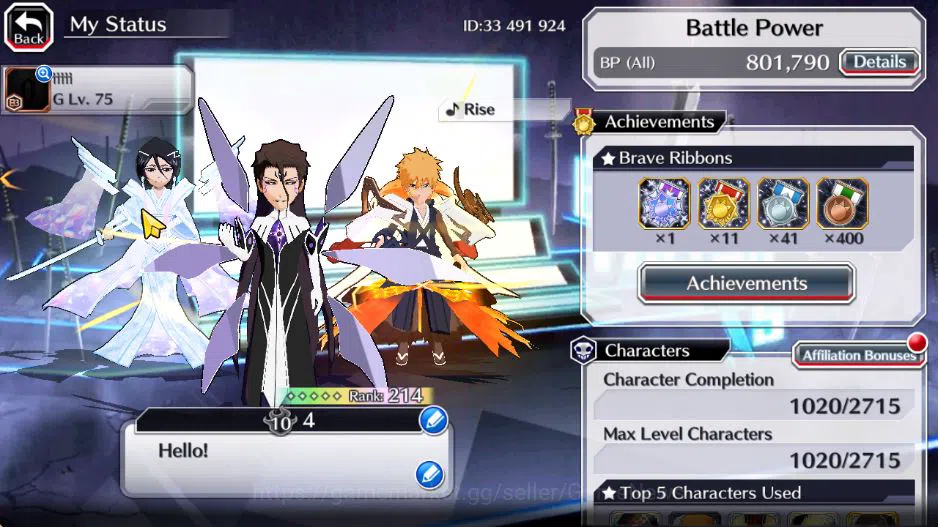 Bleach: Brave Souls Accounts Mid-Tier [GBL]50K Orb|10th Anniv(Rukia,Ichigo),Soul 2