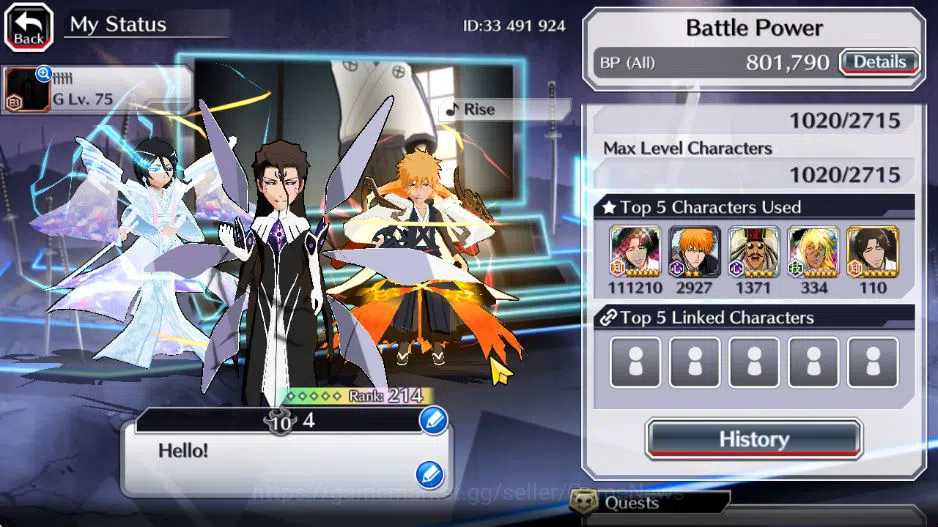 Bleach: Brave Souls Accounts Mid-Tier [GBL]50K Orb|10th Anniv(Rukia,Ichigo),Soul 3