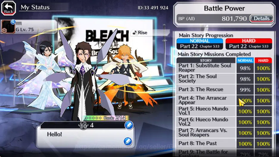 Bleach: Brave Souls Accounts Mid-Tier [GBL]50K Orb|10th Anniv(Rukia,Ichigo),Soul 4