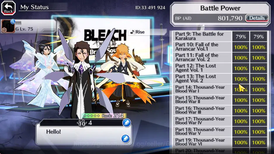 Bleach: Brave Souls Accounts Mid-Tier [GBL]50K Orb|10th Anniv(Rukia,Ichigo),Soul 5