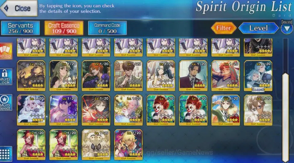 Fate-Grand Order Accounts NA Starter Lv 31 Orleans|5 SSR Servn(Space Ereshkigal NP3 + Dioscuri + Zhuge Liang + Galatea 3