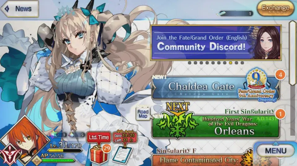 Fate-Grand Order Accounts NA Starter Lv 31 Orleans|5 SSR Servn(Space Ereshkigal NP3 + Dioscuri + Zhuge Liang + Galatea 6