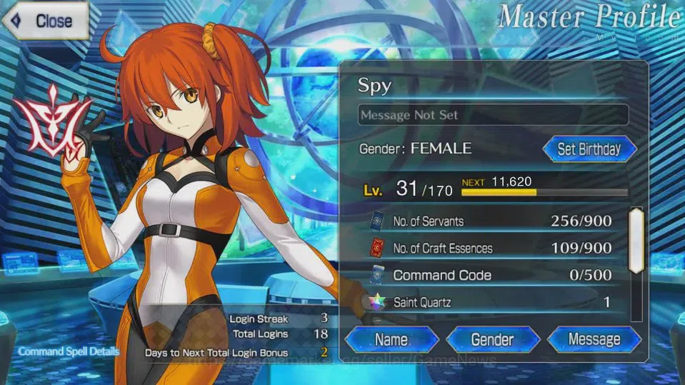 Fate-Grand Order Accounts NA Starter Lv 31 Orleans|5 SSR Servn(Space Ereshkigal NP3 + Dioscuri + Zhuge Liang + Galatea 9