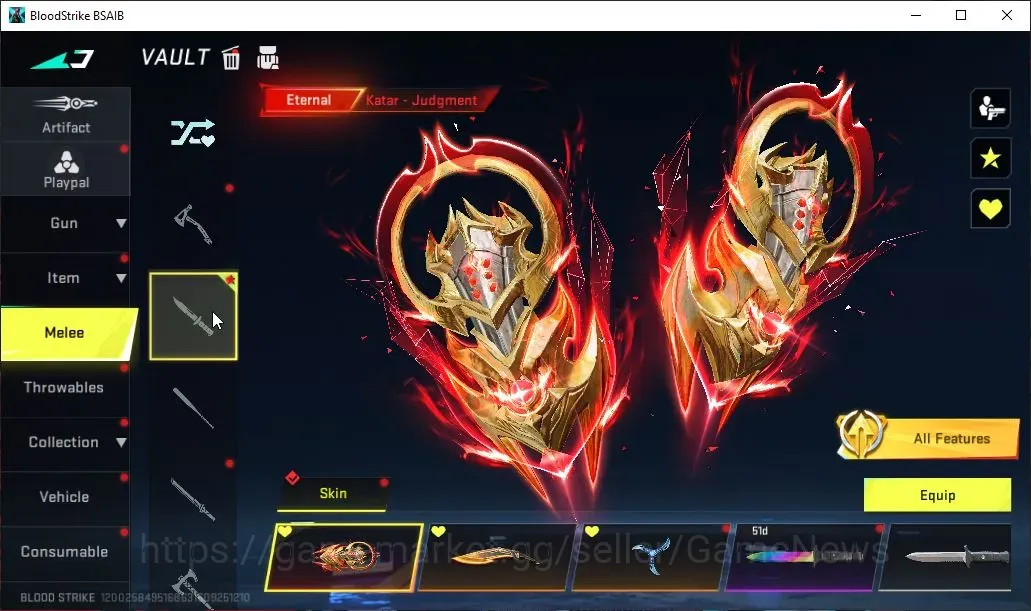 Blood Strike Accounts Collab Skin ASIA|10 ETERNAL Katar Judgement,Vector Shadow Lv3,Kala Requiem Lv2,Zero Oda|3 Meele 1
