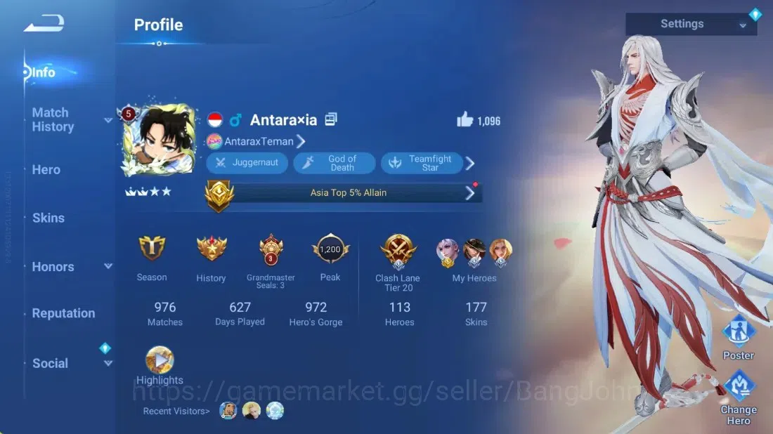 Honor of Kings Accounts Rare Skin Global|113H 177S|Blessed Charlotte|Limit Li Bai|LOM Yango|KIC Luna|4 Legend 1