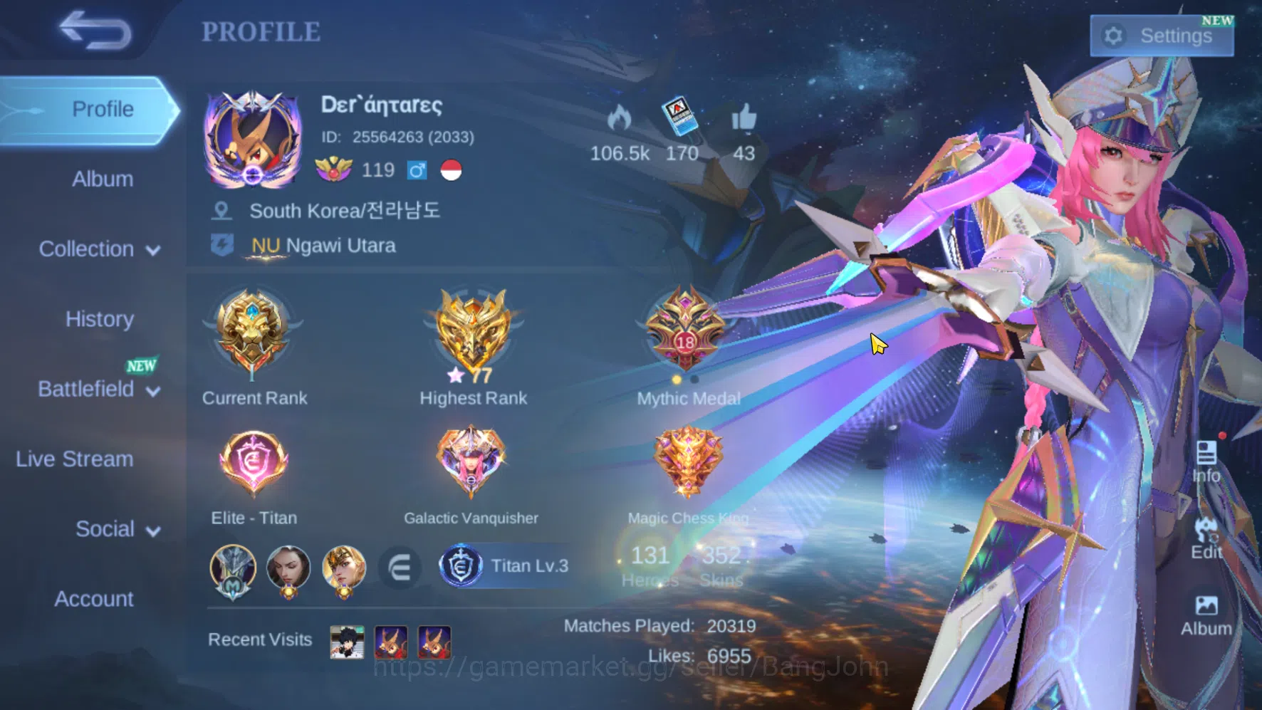 Hero 131 | Skin 352 Legend Freya | Prime Claude | KOF Karina | LuckyBox Selena | Annual Karrie | Zodiac Lunox | Stun Chou ML734B Mobile Legends: Bang Bang Others Hero 131 | Skin 352 Legend Freya | Prime Claude | image 1