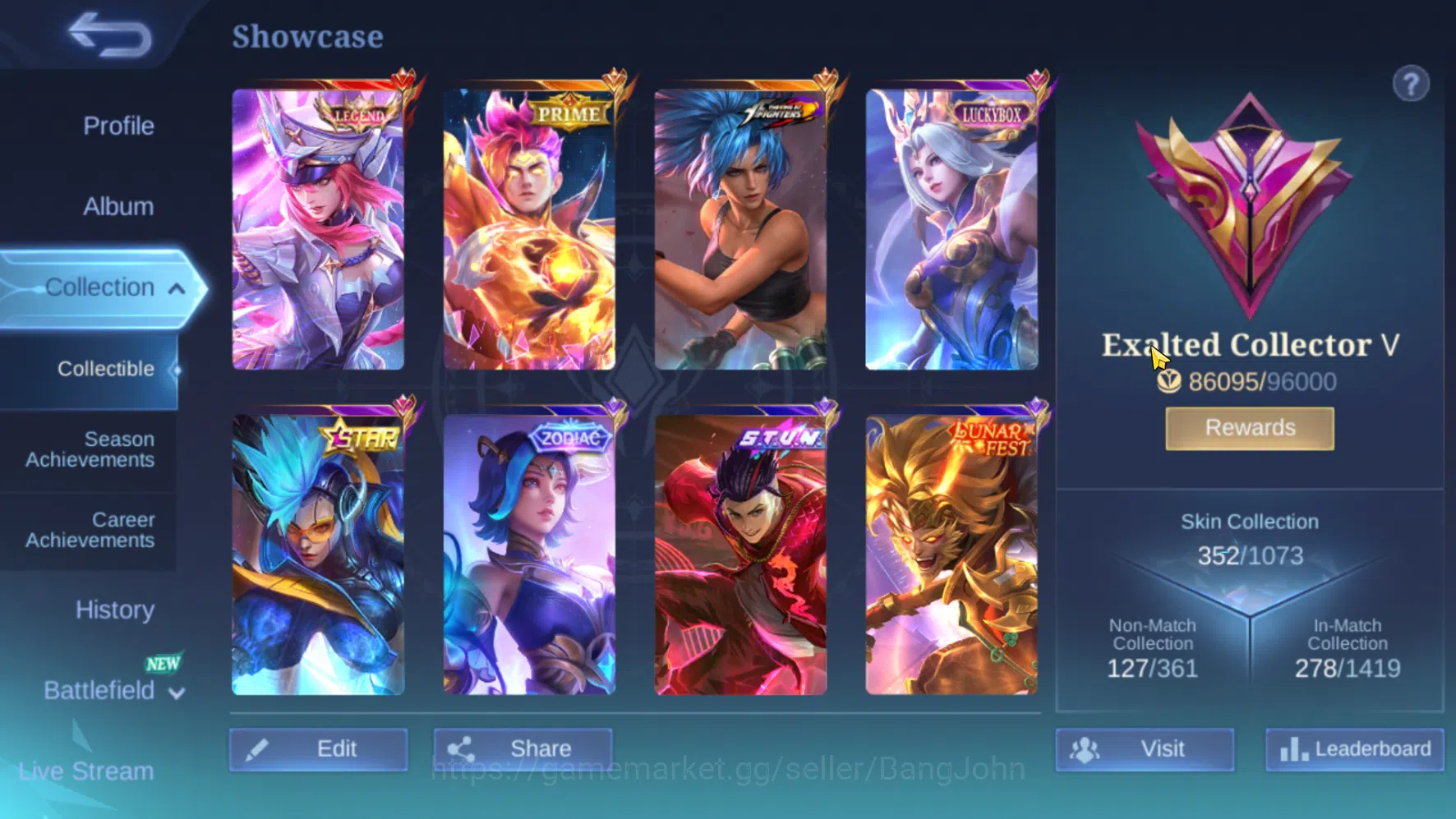 Mobile Legends: Bang Bang Accounts Others Hero 131 | Skin 352  Legend Freya | Prime Claude | KOF Karina | LuckyBox Selena 2
