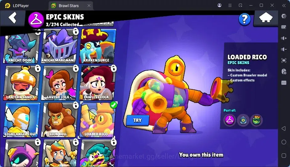 Brawl Stars Accounts Thropy 687|17 Brawler|1 Max Hypercharge(Shelly)|1 Legend(Colt),1Mythic(Otis),3 Epic Skin|3137 10