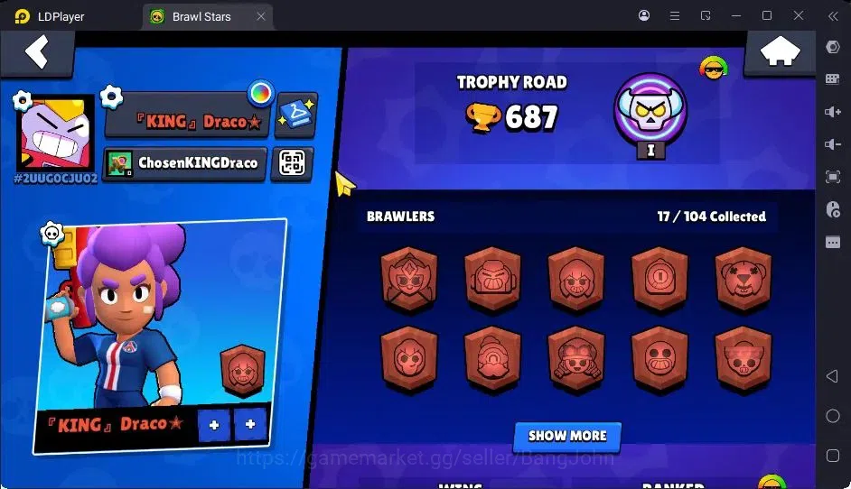 Brawl Stars Accounts Thropy 687|17 Brawler|1 Max Hypercharge(Shelly)|1 Legend(Colt),1Mythic(Otis),3 Epic Skin|3137 2
