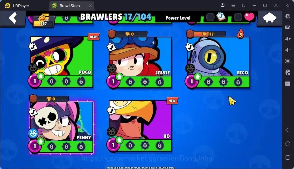 Brawl Stars Accounts Thropy 687|17 Brawler|1 Max Hypercharge(Shelly)|1 Legend(Colt),1Mythic(Otis),3 Epic Skin|3137 7