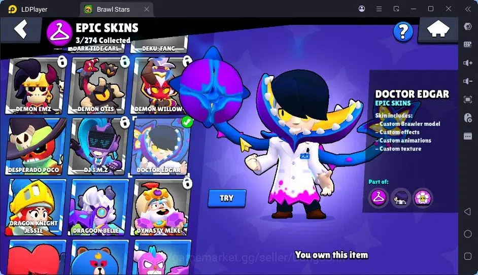 Brawl Stars Accounts Thropy 687|17 Brawler|1 Max Hypercharge(Shelly)|1 Legend(Colt),1Mythic(Otis),3 Epic Skin|3137 9