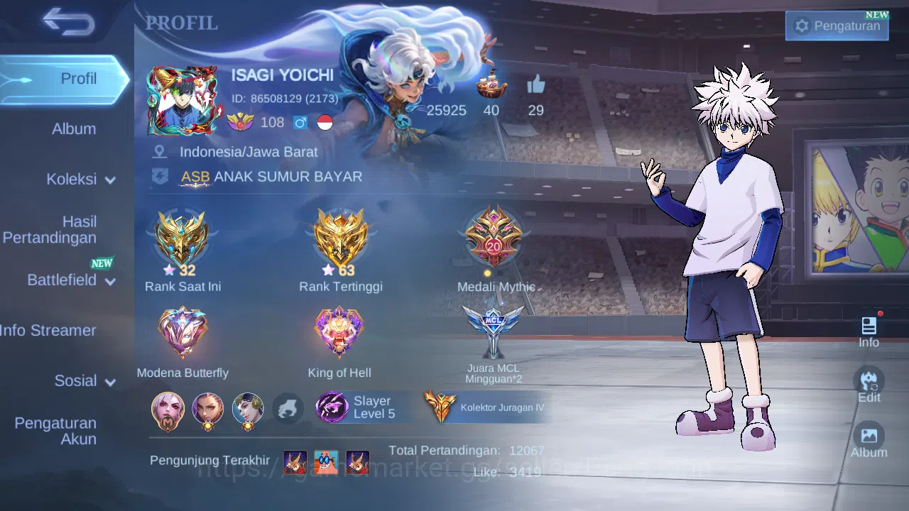 "Hero 131 | skin 492 | legend franco | legend miya | hxh harith | kof gusion | allstar moskov aspirant angela | aspirant change ~ ML143B Mobile Legends: Bang Bang Others "Hero 131 | skin 492 | legend franco | legend miya image 1