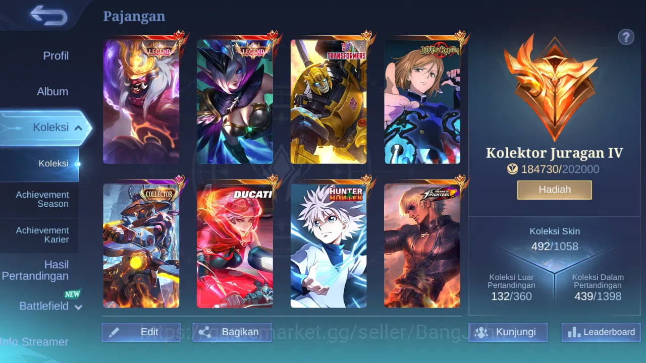 Mobile Legends: Bang Bang Accounts Others "Hero 131 | skin 492 | legend franco | legend miya | hxh harith | kof gusion 2