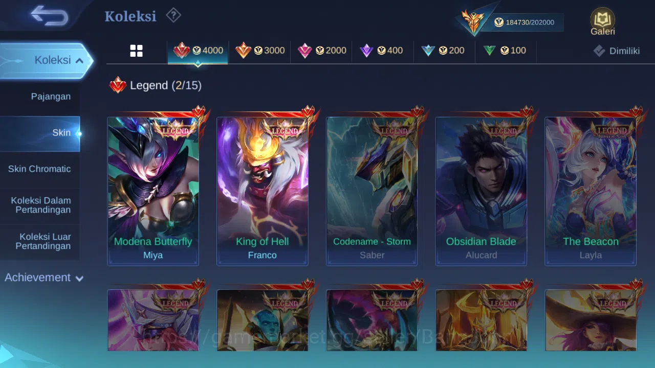 Mobile Legends: Bang Bang Accounts Others "Hero 131 | skin 492 | legend franco | legend miya | hxh harith | kof gusion 7