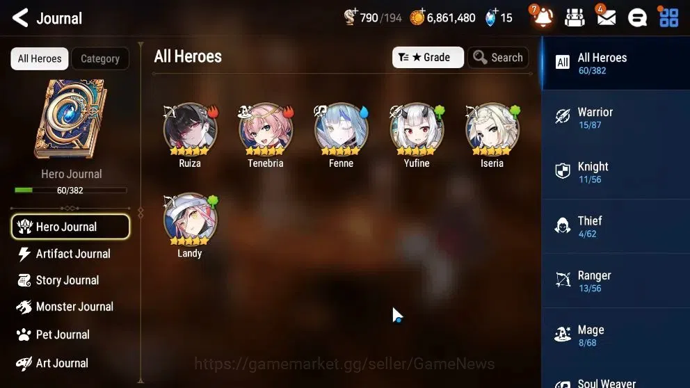 Epic Seven Accounts Limited Hero GLOBAL UnVerif|New Era|2 ML(MonarchSword Iseria,BriarWitch Iseria)+Ruiza,Landy,etc|Poh 7