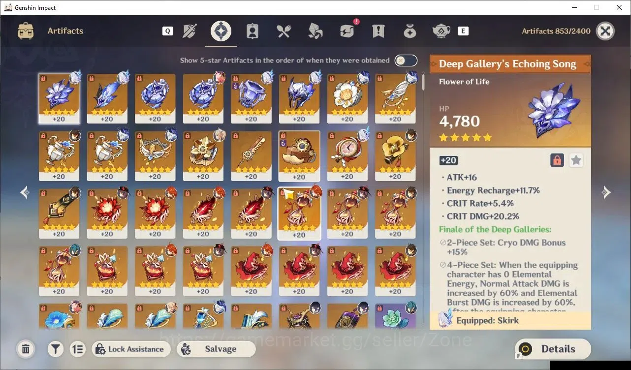 Genshin Impact Accounts Others ASIA|AR 55|6 Limited 5*CHAR+2 5*Wpn|Premium Skirk (Skirk, Hu Tao C1, Furina+Sign,Yelan 6