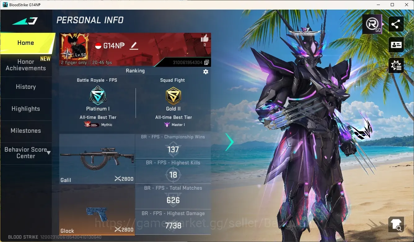 Blood Strike Accounts Others ASIA | Eternal: DesertEagle||Eternal Striker: JET- Comet|4 Limited|7 Collab:OPM/Eva/7DS/TR|12 1