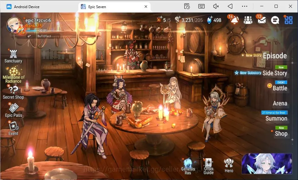 Epic Seven Accounts Starter Global Unverif |Starter|4 ML (A Elena,C Pavel,A Vildred,R Violet)|PoH+Bless ON|SS 498|Stigma 1