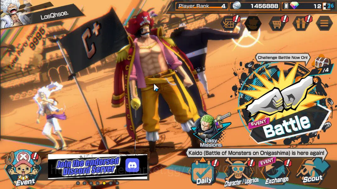 Global|4EX|Gear5 Luffy,BP Kuzan,King Pirates Roger,5Elder Saturn|Rank 4|*4CF 578|LogBandai|(OPBR2203) One Piece Bounty Rush Starter Global|4EX|Gear5 Luffy,BP Kuzan,King Pirates Roger image 1
