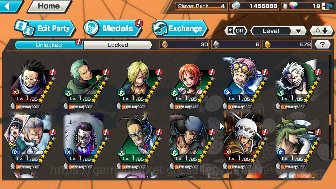 One Piece Bounty Rush Accounts Starter Global|4EX|Gear5 Luffy,BP Kuzan,King Pirates Roger,5Elder Saturn|Rank 4|*4CF 10