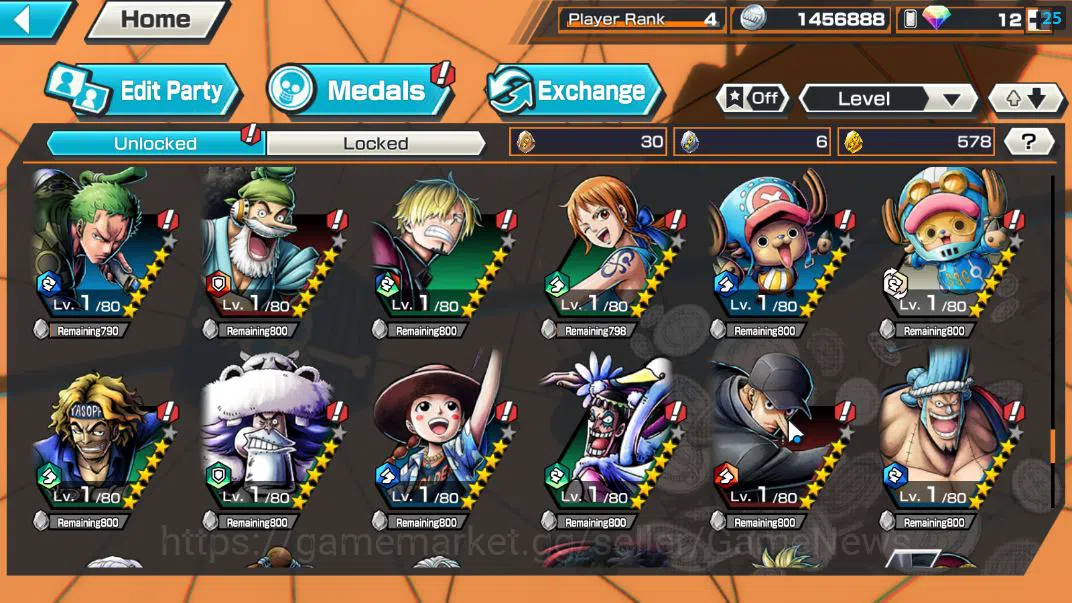 One Piece Bounty Rush Accounts Starter Global|4EX|Gear5 Luffy,BP Kuzan,King Pirates Roger,5Elder Saturn|Rank 4|*4CF 12
