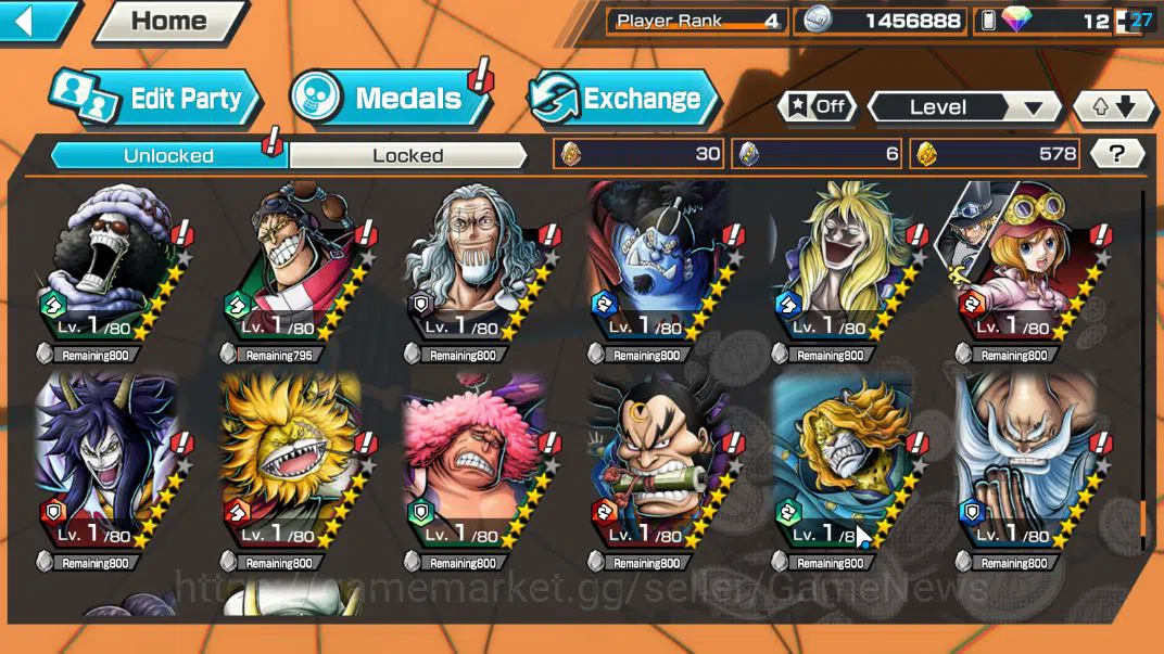 One Piece Bounty Rush Accounts Starter Global|4EX|Gear5 Luffy,BP Kuzan,King Pirates Roger,5Elder Saturn|Rank 4|*4CF 13