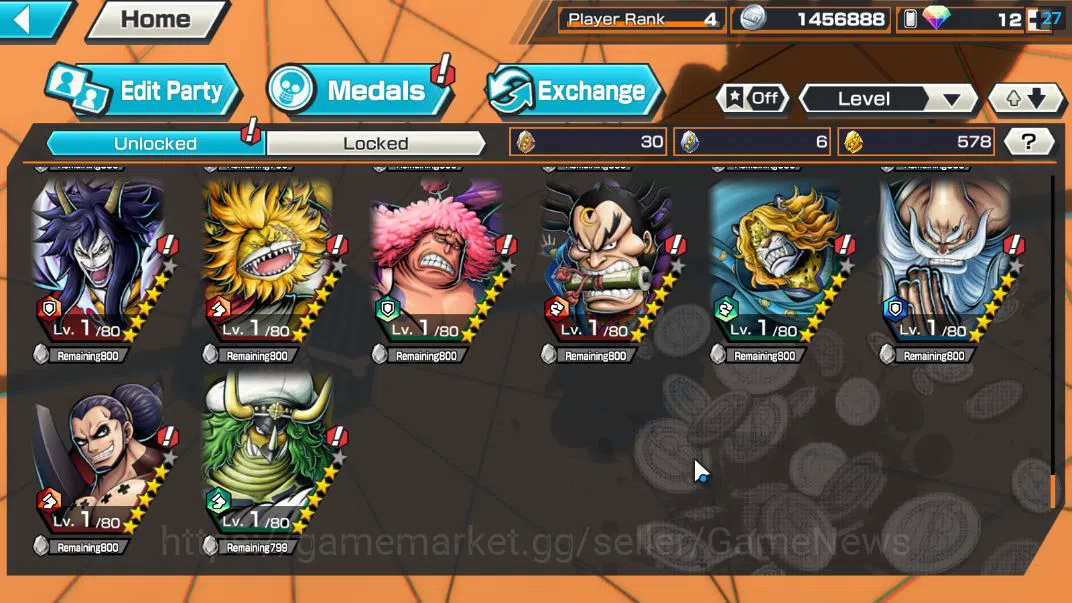 One Piece Bounty Rush Accounts Starter Global|4EX|Gear5 Luffy,BP Kuzan,King Pirates Roger,5Elder Saturn|Rank 4|*4CF 14