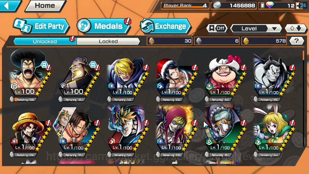 One Piece Bounty Rush Accounts Starter Global|4EX|Gear5 Luffy,BP Kuzan,King Pirates Roger,5Elder Saturn|Rank 4|*4CF 4