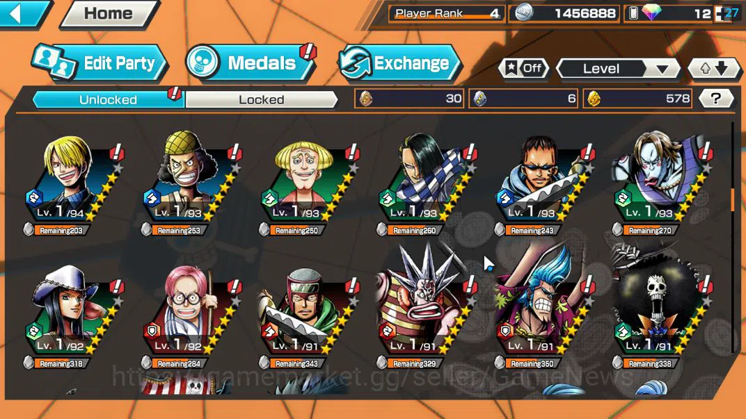 One Piece Bounty Rush Accounts Starter Global|4EX|Gear5 Luffy,BP Kuzan,King Pirates Roger,5Elder Saturn|Rank 4|*4CF 7