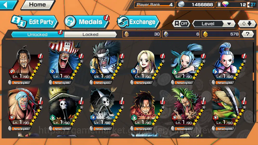 One Piece Bounty Rush Accounts Starter Global|4EX|Gear5 Luffy,BP Kuzan,King Pirates Roger,5Elder Saturn|Rank 4|*4CF 8