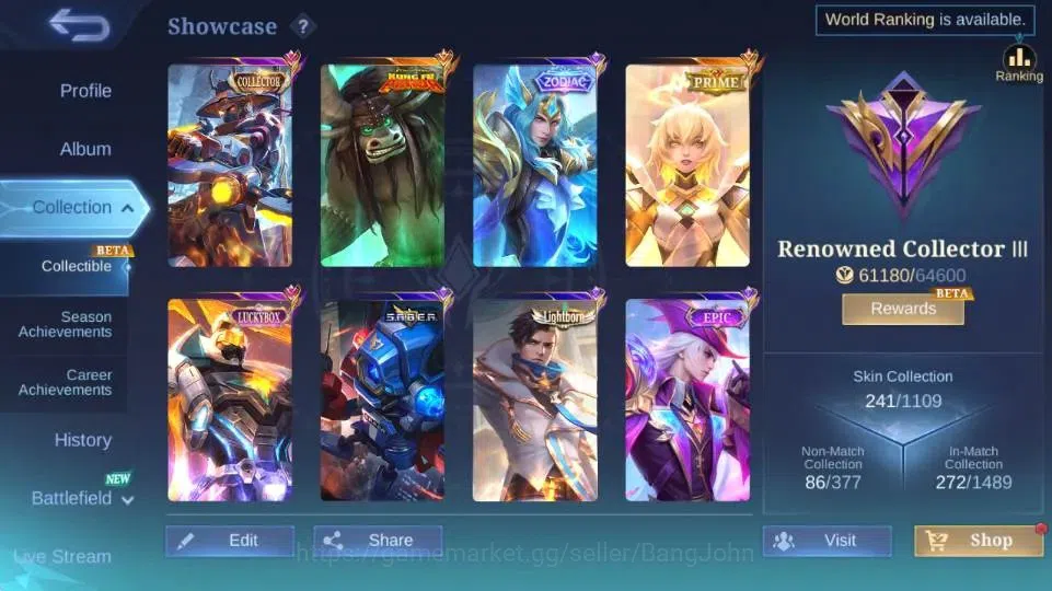 Mobile Legends: Bang Bang Accounts Global|Skin 241|Renowned|PRIME Beatrix,Collector Y image 14