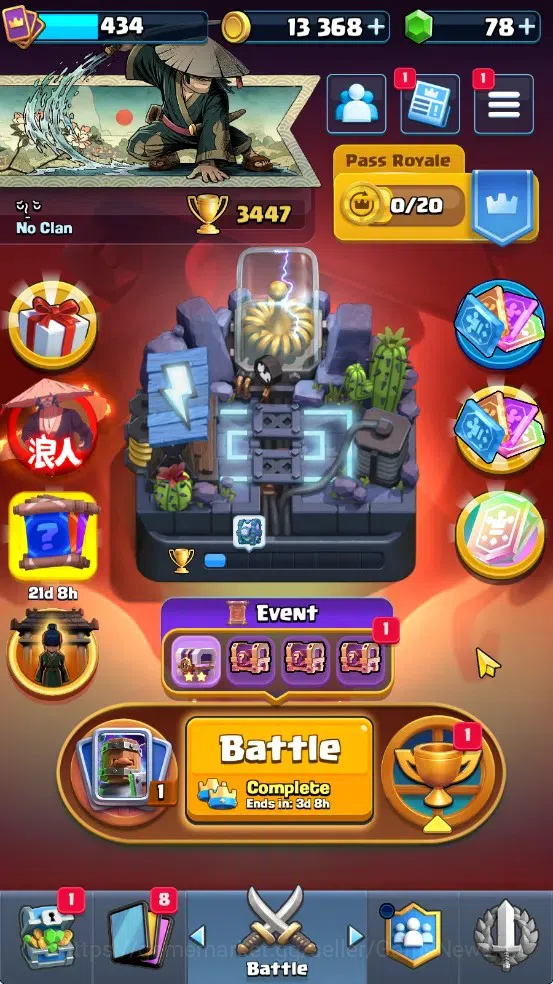 Clash Royale Accounts High-End Lv 434|Trophy 3447|KTL 10|Card 54/122|5 EVO 1 Legend 12 Epic 20 Rare 21 Common|2 1
