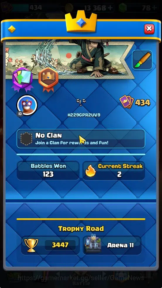 Clash Royale Accounts High-End Lv 434|Trophy 3447|KTL 10|Card 54/122|5 EVO 1 Legend 12 Epic 20 Rare 21 Common|2 2