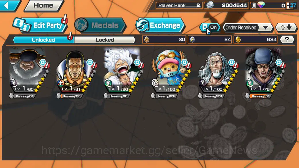 One Piece Bounty Rush Accounts Starter Global|4 EX|BP Kuzan,AMS[Borsalino],Gear5 Monkey D.Luffy,5 Elder St.Saturn|Rank 3