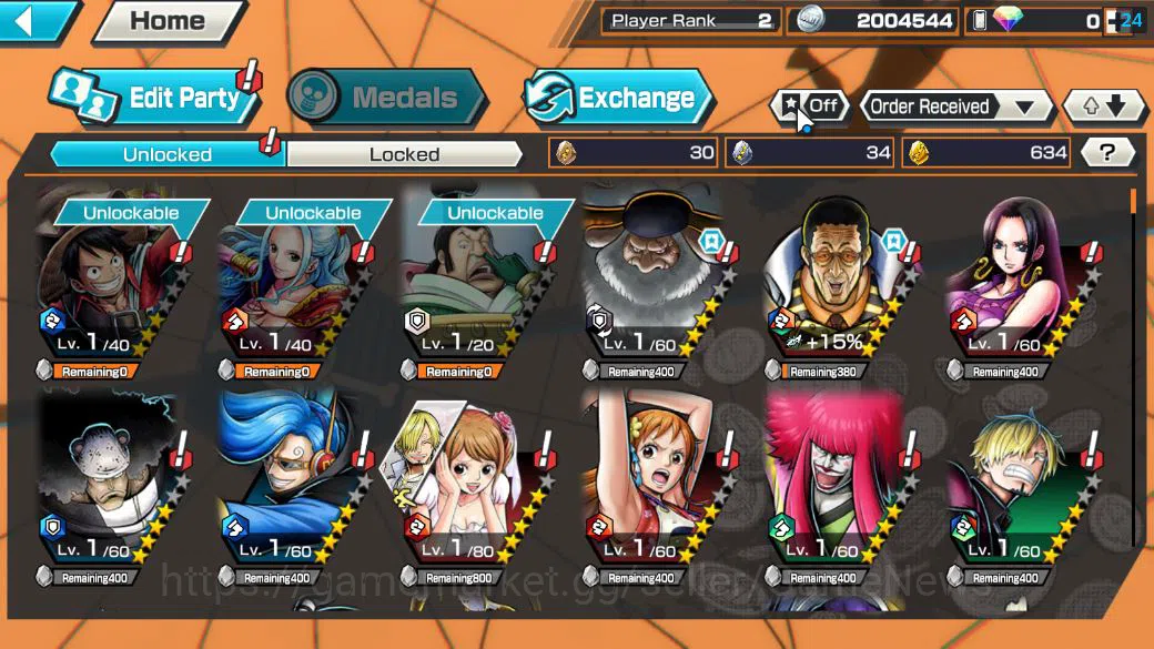One Piece Bounty Rush Accounts Starter Global|4 EX|BP Kuzan,AMS[Borsalino],Gear5 Monkey D.Luffy,5 Elder St.Saturn|Rank 4