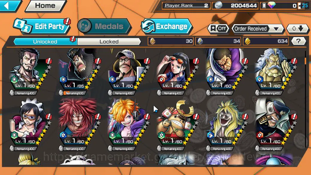 One Piece Bounty Rush Accounts Starter Global|4 EX|BP Kuzan,AMS[Borsalino],Gear5 Monkey D.Luffy,5 Elder St.Saturn|Rank 5