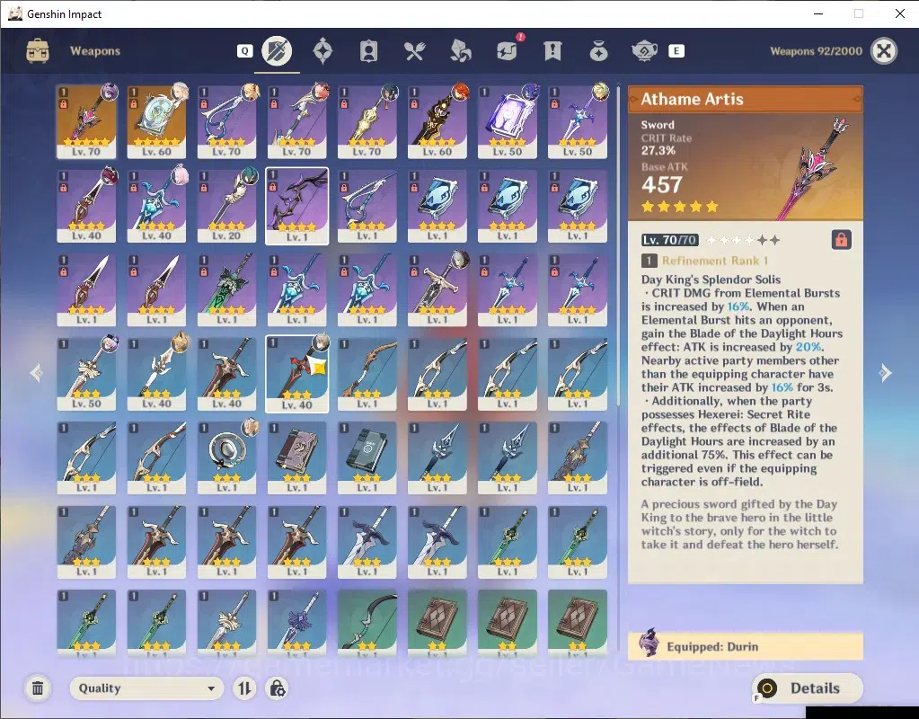 Genshin Impact Accounts Others Asia|AR 51|3 Limited 2(*5 Weapon)|Durin+Signature,Nicole,Mavuika|Male Mc|Take Mail|Check 4