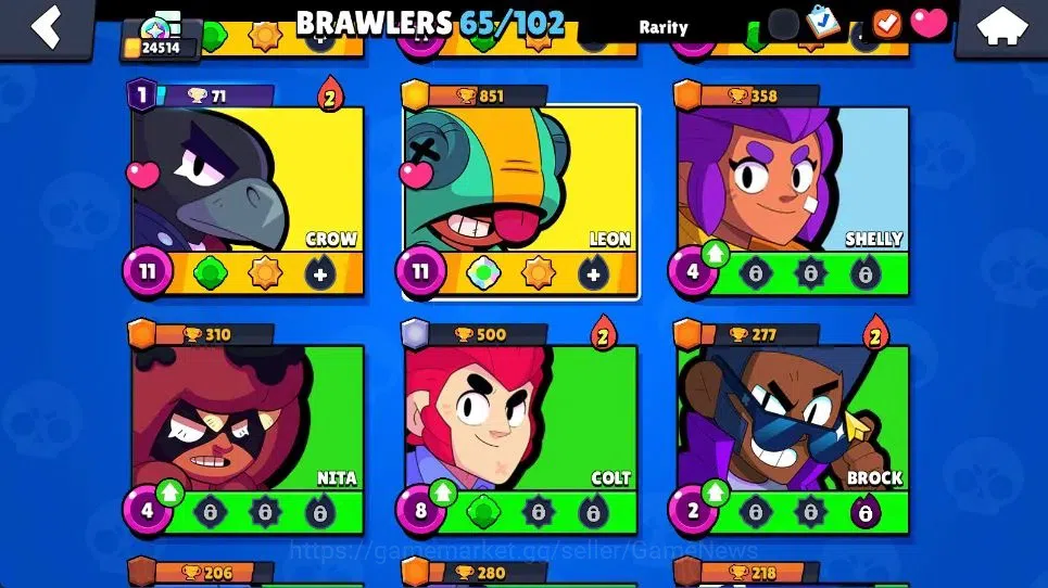 Brawl Stars Accounts 24514 Trophy|11k Bling|65 Brawlers 8 Max Lvl|2 Legend [Jock Stu,Mecha Colt] 1 Mythic [Pop Penny] 28 10