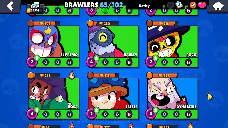 Brawl Stars Accounts 24514 Trophy|11k Bling|65 Brawlers 8 Max Lvl|2 Legend [Jock Stu,Mecha Colt] 1 Mythic [Pop Penny] 28 11